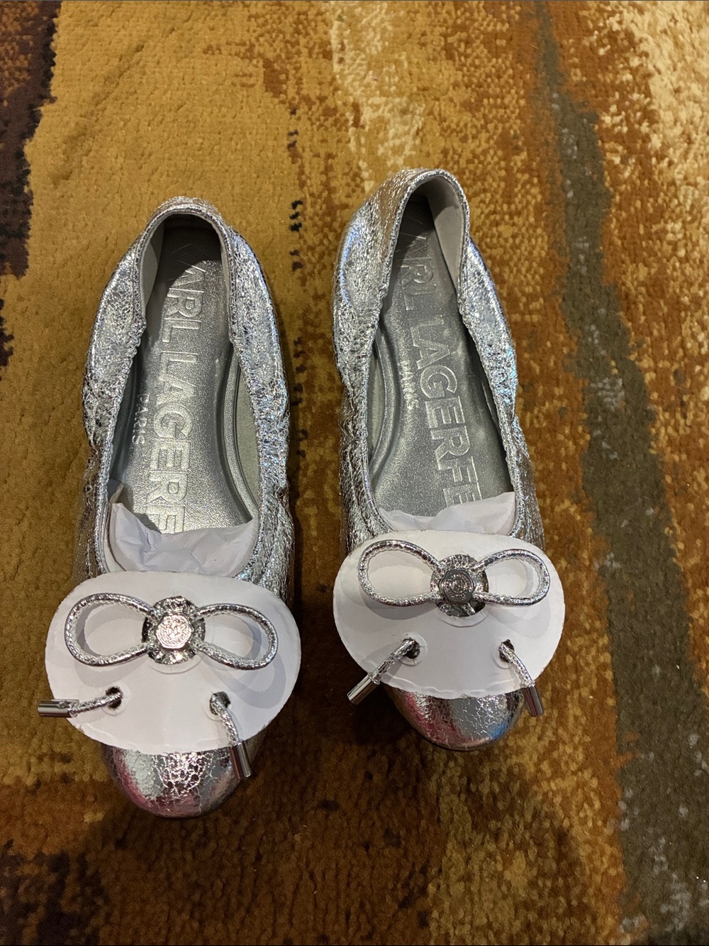 Karl Lagerfeld Silver Glitter Bow Flats